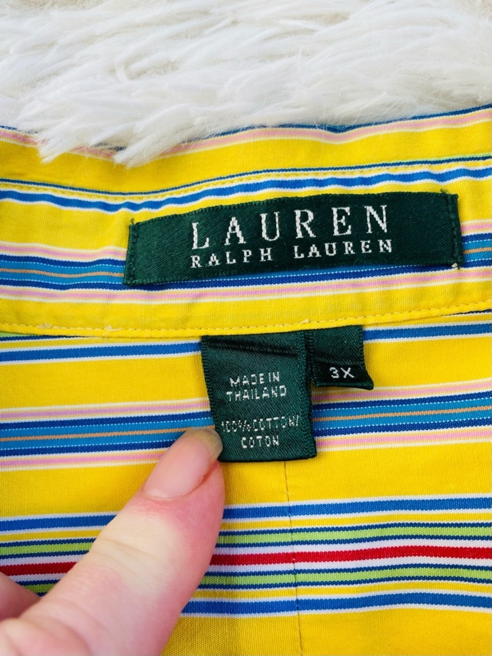 LAUREN RALPH LAUREN Yellow Striped Button Front Shirt 3x Cotton RL Logo - Picture 4 of 11